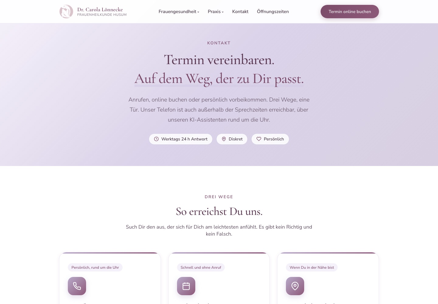 Kontaktseite einer Praxis-Website